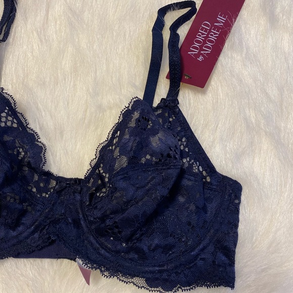 Adored By Adore Me Bra Womens Size 32D Blue Sheer Floral Chelsey Unlined - Picture 2 of 5